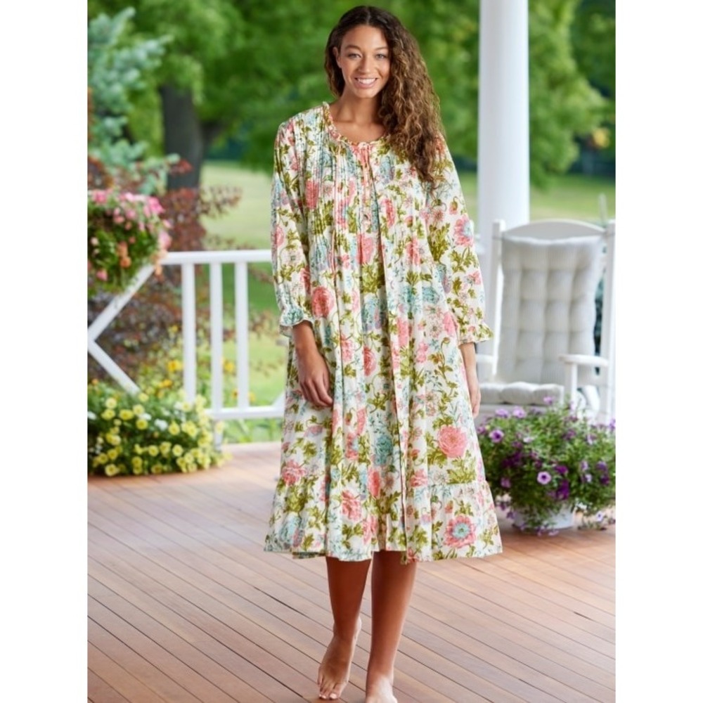 Ella Simone English Rose Garden Print Midi Dress Large Floral Cotton Cottage